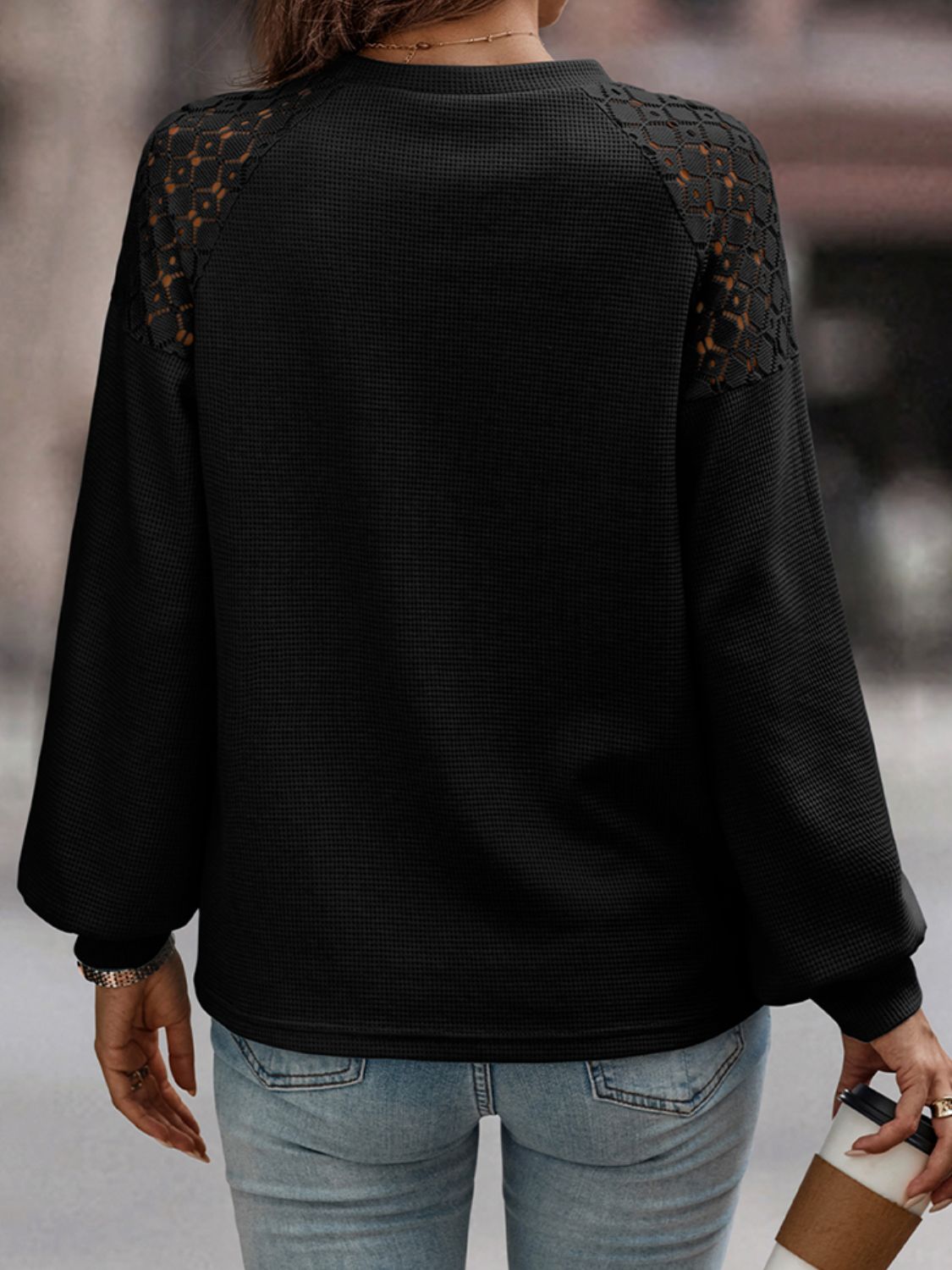 Lantern Sleeve Round Neck Blouse - AllIn Computer
