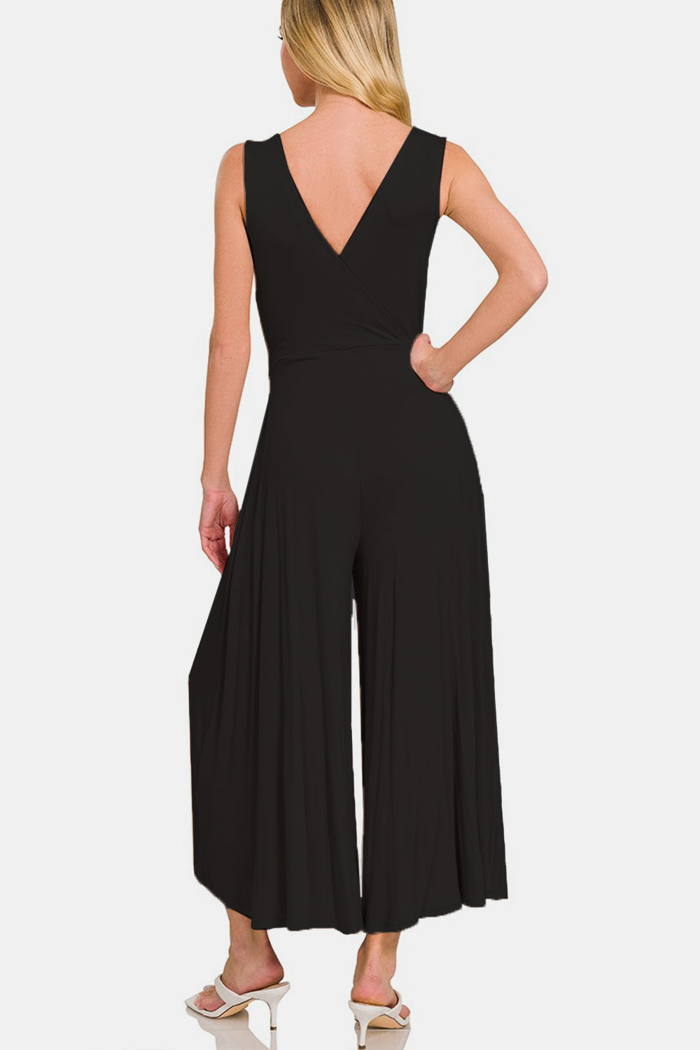Zenana Surplice Neckline Sleeveless Jumpsuit - AllIn Computer