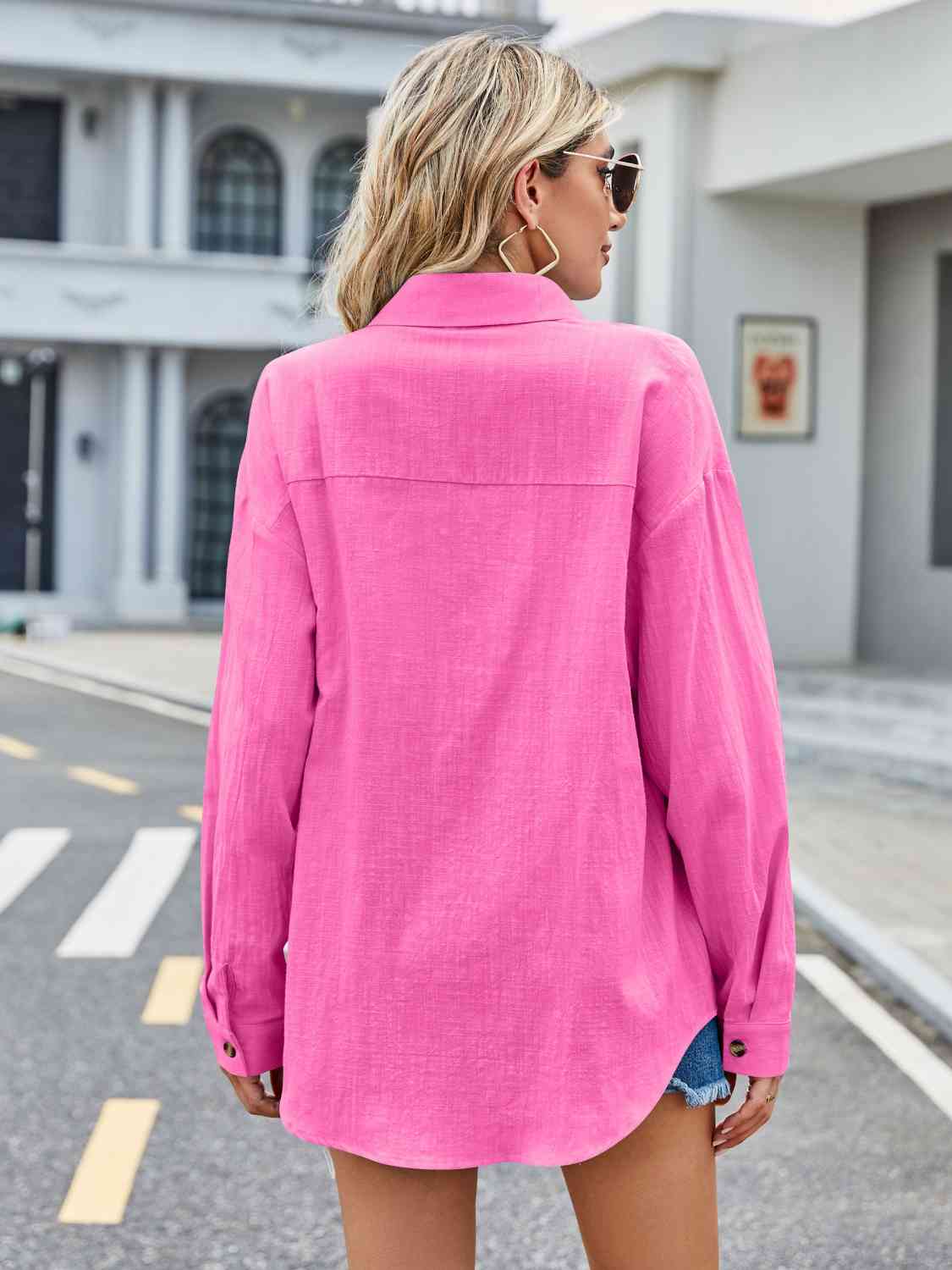 Button Up Collared Neck Long Sleeve Shirt - AllIn Computer