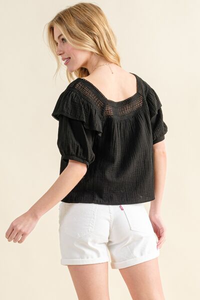 And The Why Square Neck Cotton Gauze Ruffled Blouse - AllIn Computer