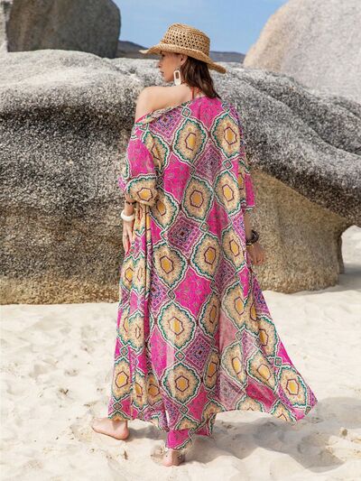 Printed Open Front Cardigan and Pants Set - AllIn Computer