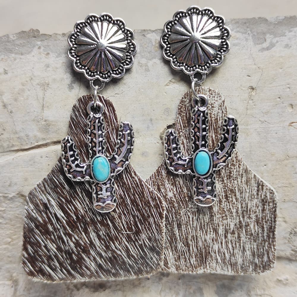 Turquoise Decor Cactus Alloy Earrings - AllIn Computer