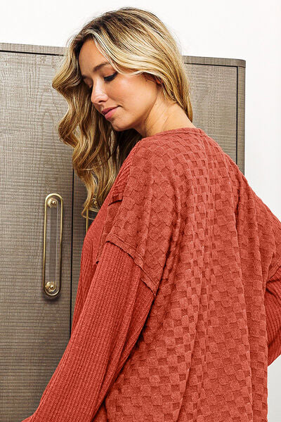 BiBi Checkered Spliced Long Sleeve Top - AllIn Computer