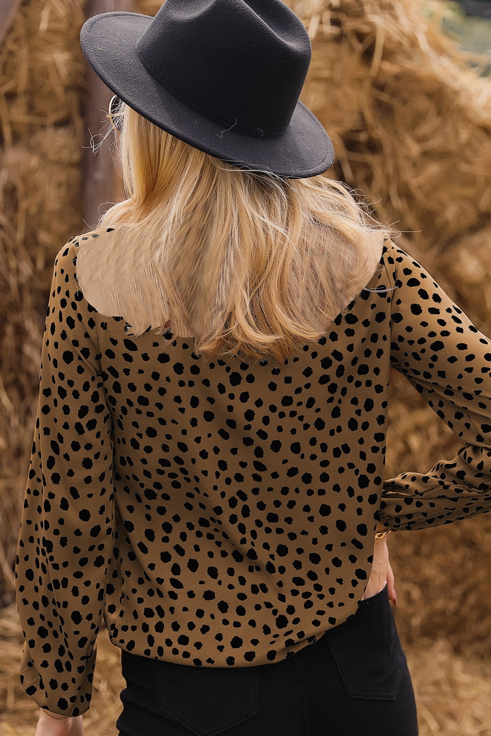Printed Round Neck Long Sleeve Blouse - AllIn Computer