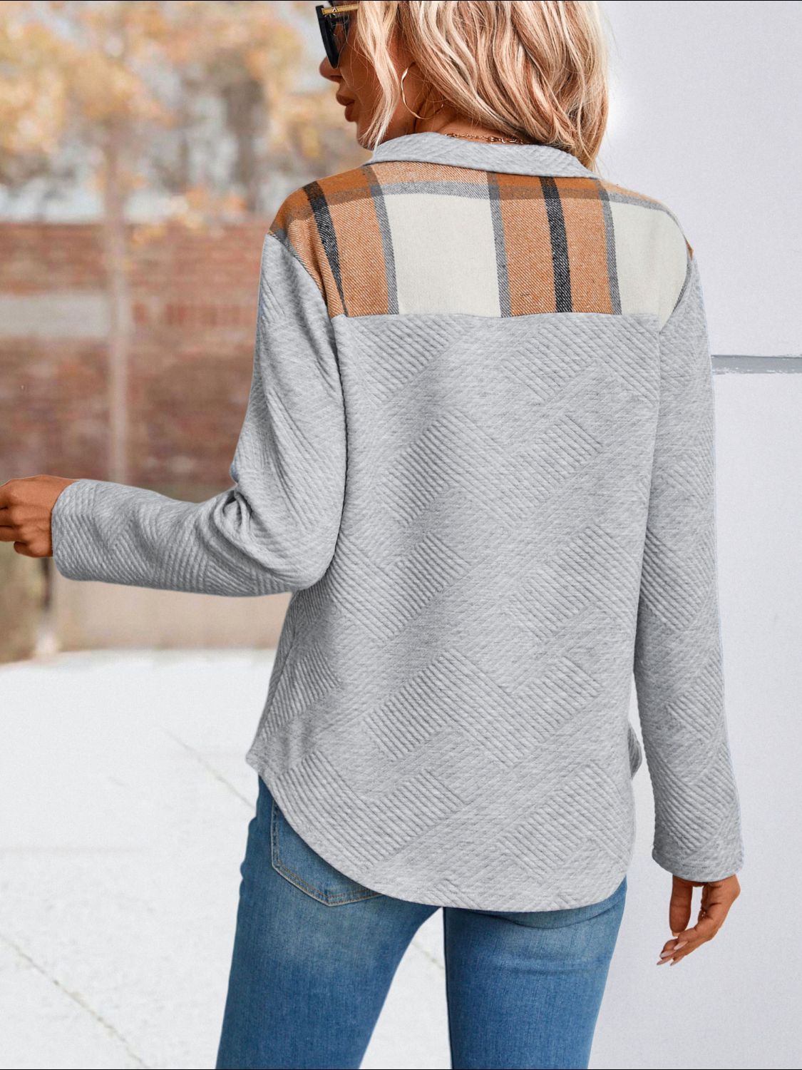 Double Take Spliced Plaid Quarter-Snap Mock Neck Top - AllIn Computer