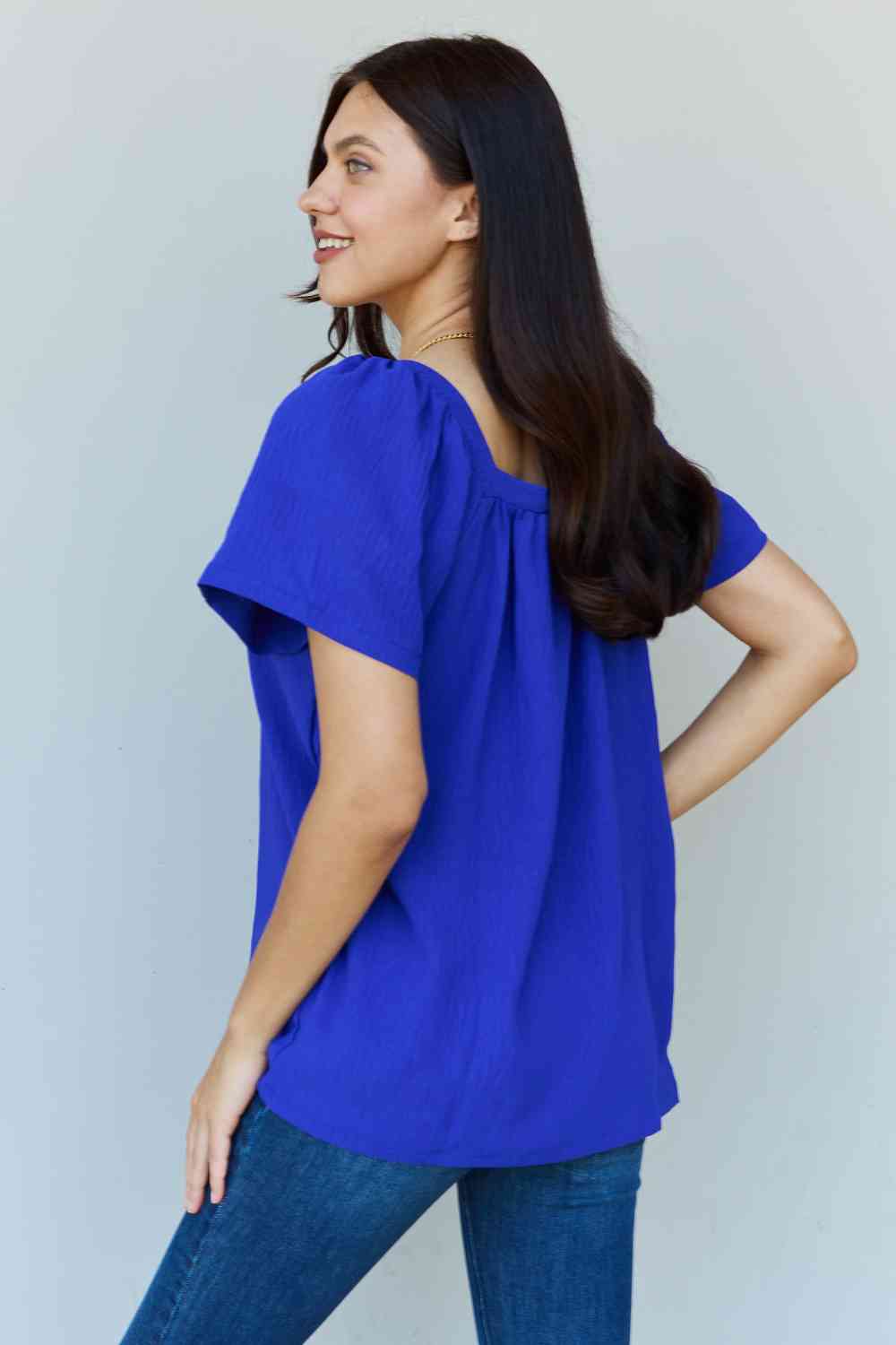 Ninexis Keep Me Close Square Neck Short Sleeve Blouse in Royal - AllIn Computer