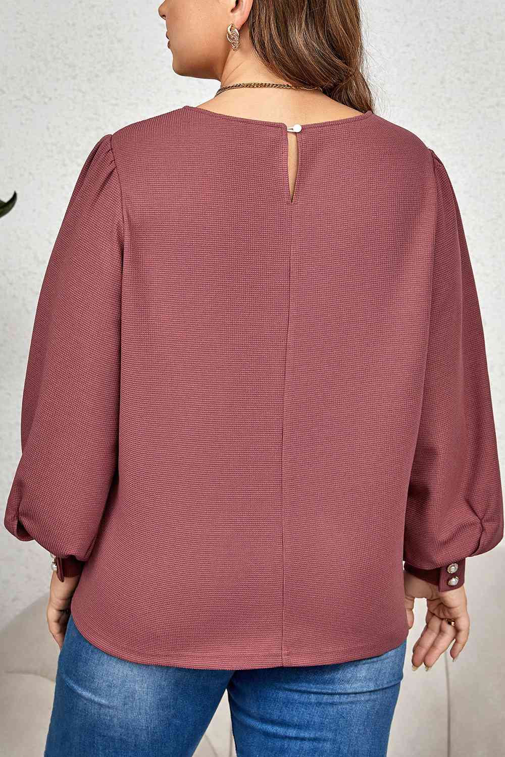 Plus Size Round Neck Puff Sleeve Top - AllIn Computer