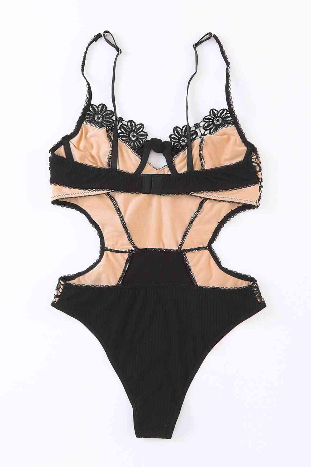 Lace Adjustable Spaghetti Strap Tied Bodysuit - AllIn Computer