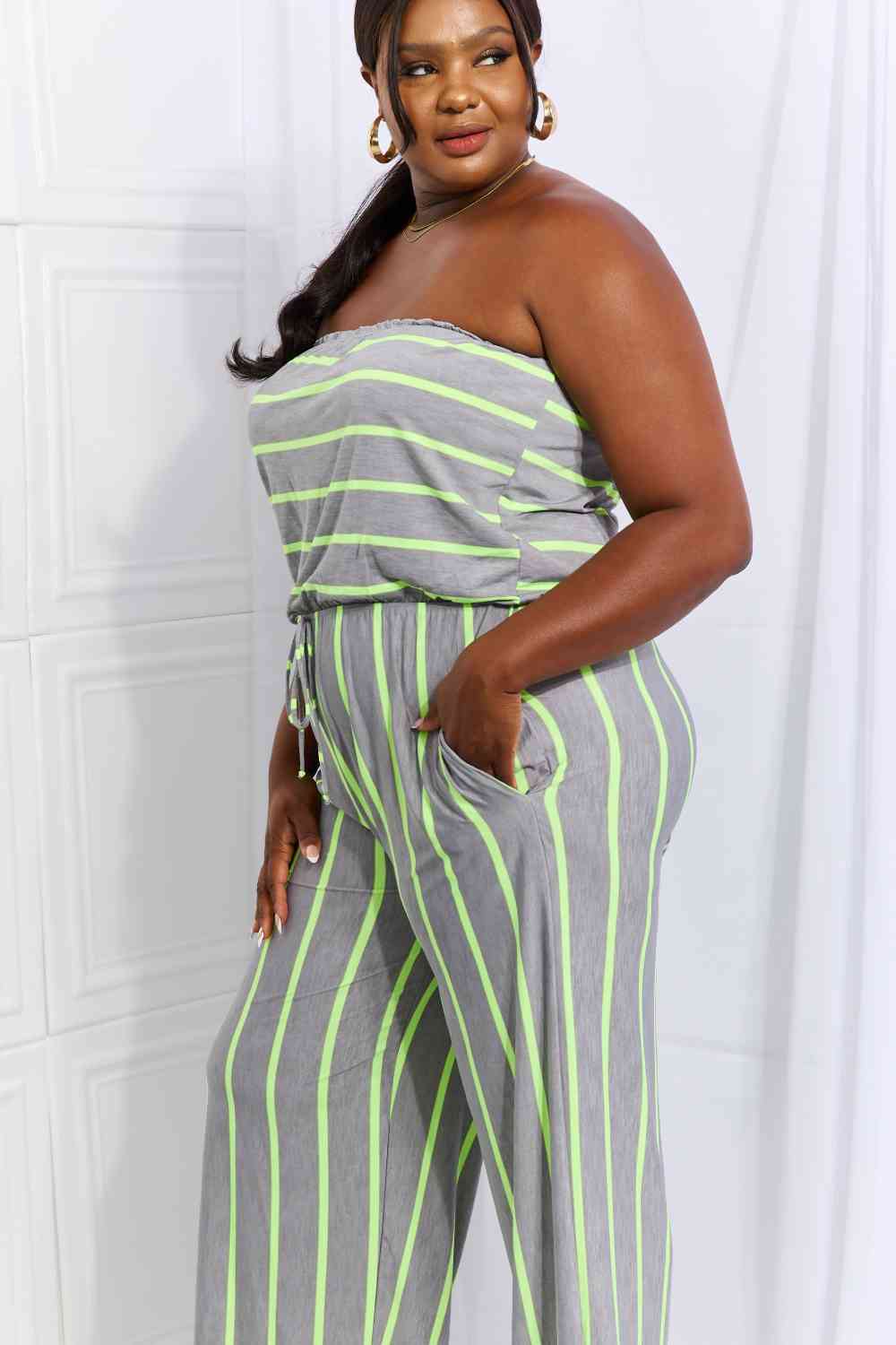 Sew In Love Pop Of Color Full Size Sleeveless Striped Jumpsuit - AllIn Computer