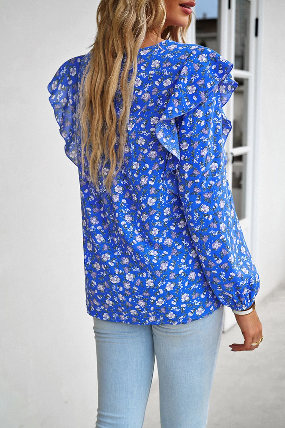 Printed Round Neck Long Sleeve Blouse - AllIn Computer