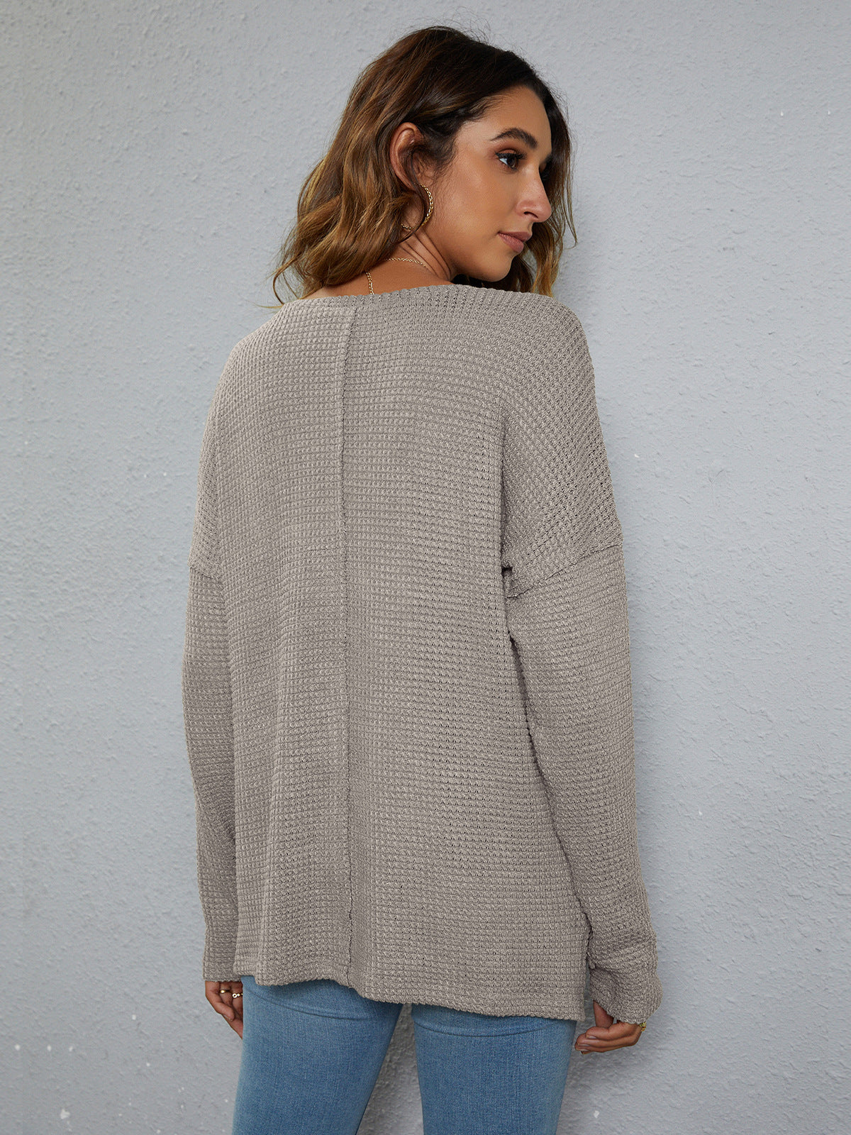 Dropped Shoulder High-Low Waffle-Knit Top - AllIn Computer