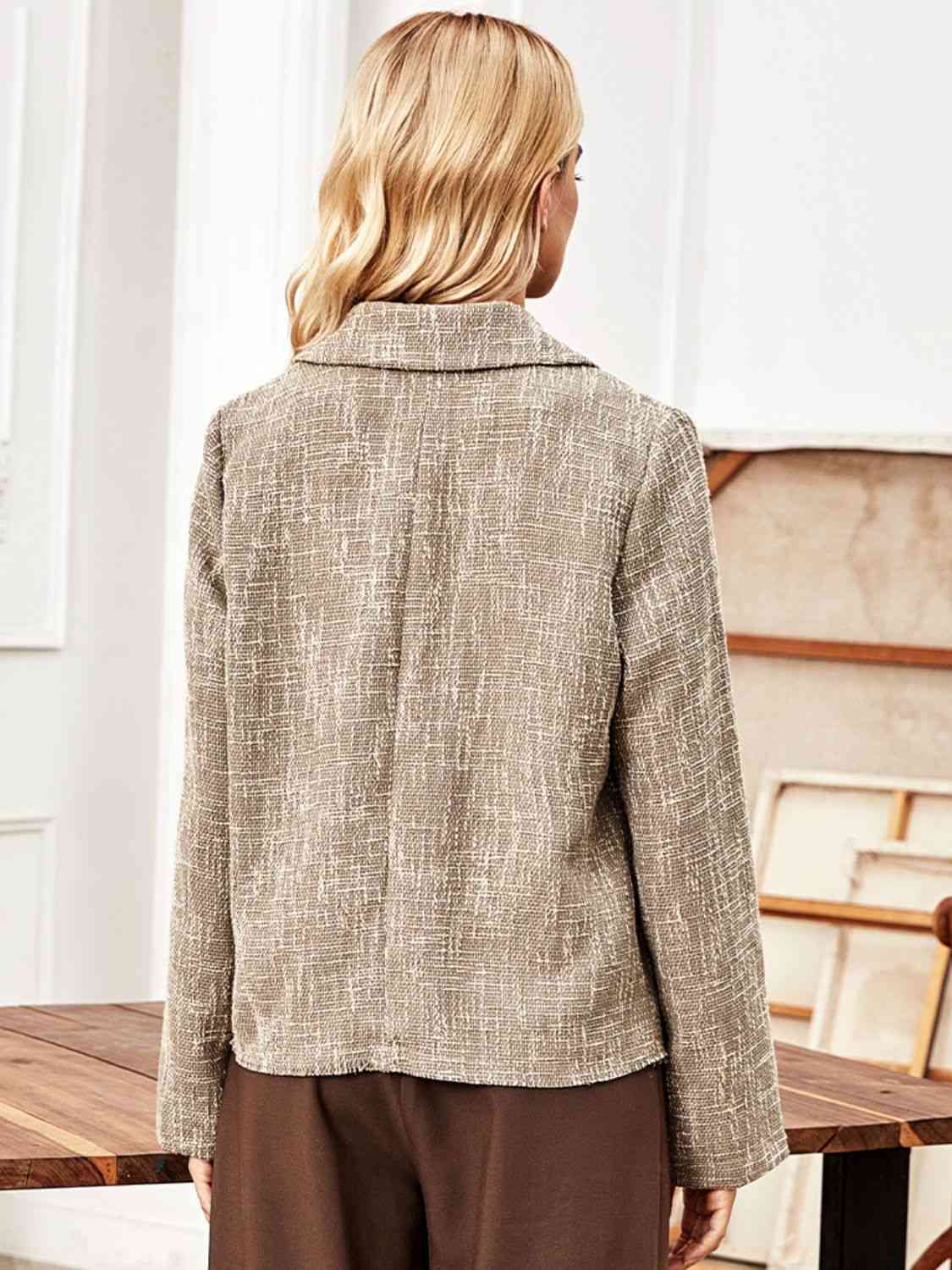 Lapel Collar Raw Hem Long Sleeve Blazer - AllIn Computer