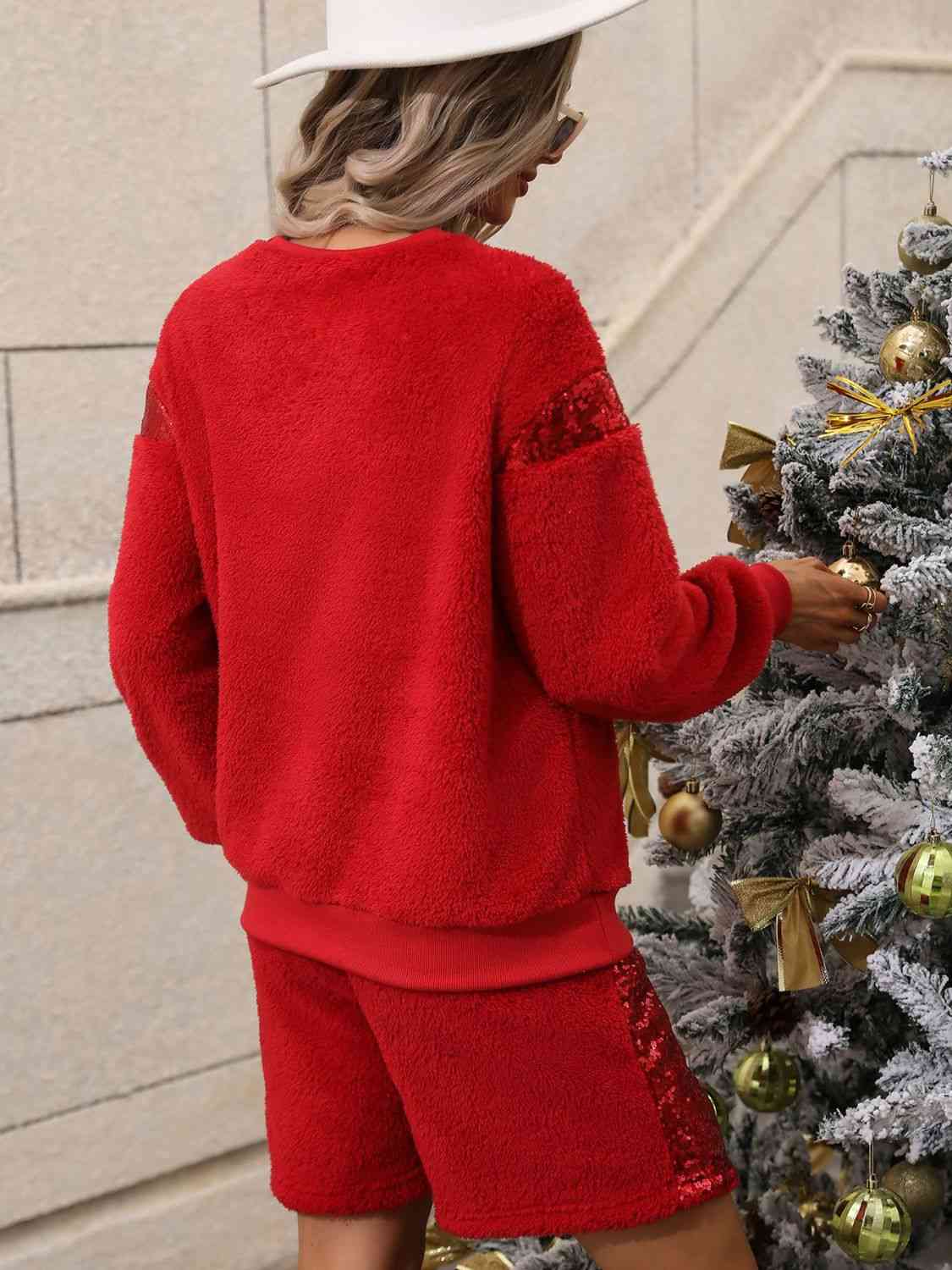Sequin Teddy Sweatshirt and Shorts Set - AllIn Computer