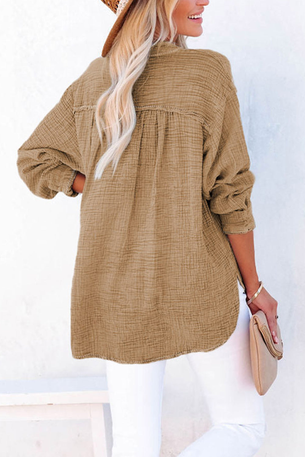 Buttoned Long Sleeve Blouse - AllIn Computer