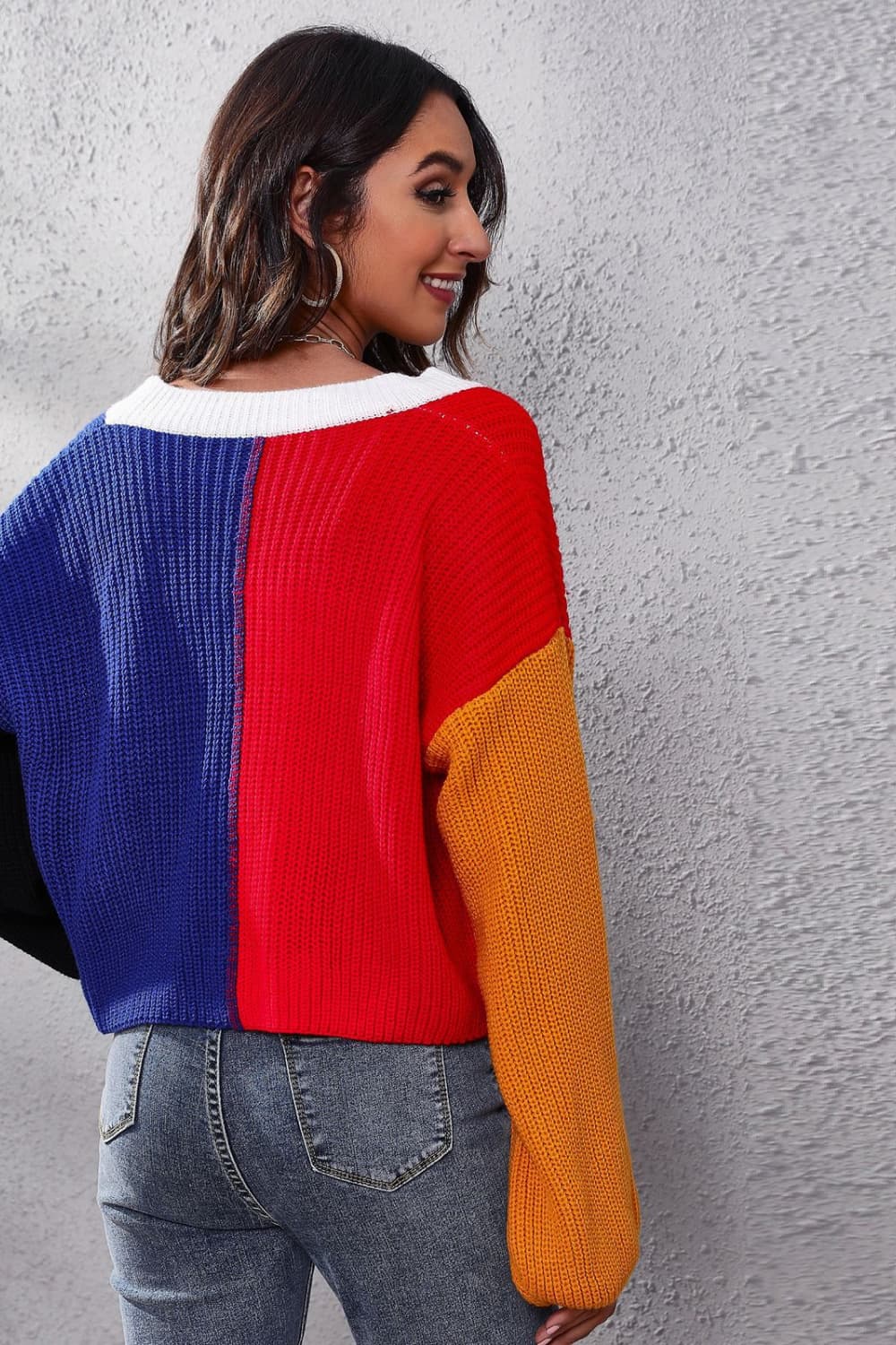 Color Block Ribbed Long Sleeve Cardigan - AllIn Computer