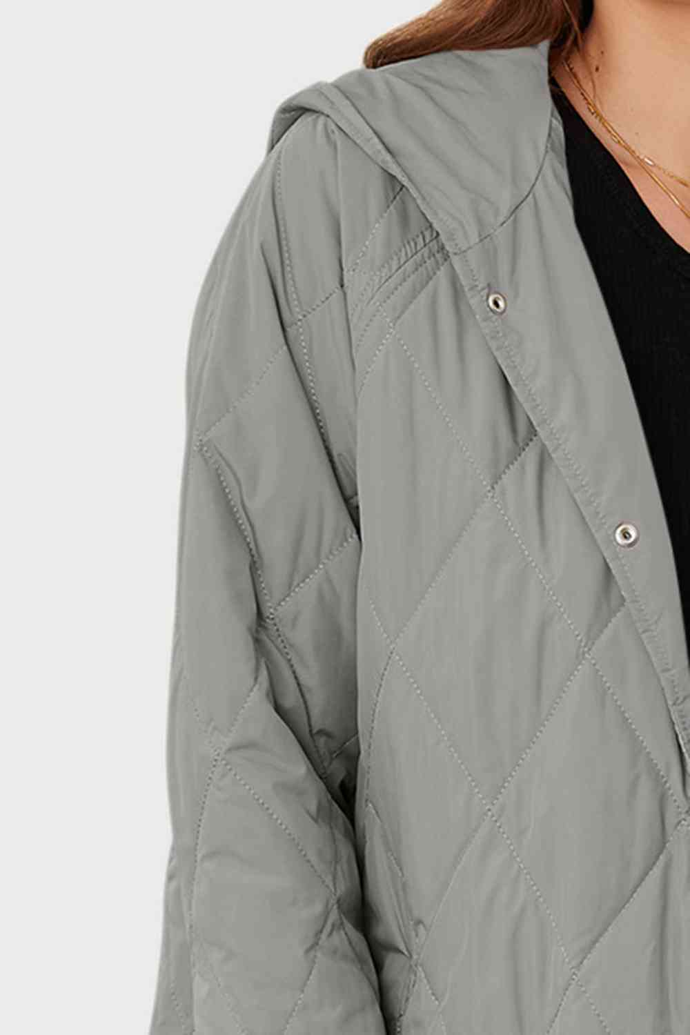 Snap Down Hooded Slit Winter Coat - AllIn Computer