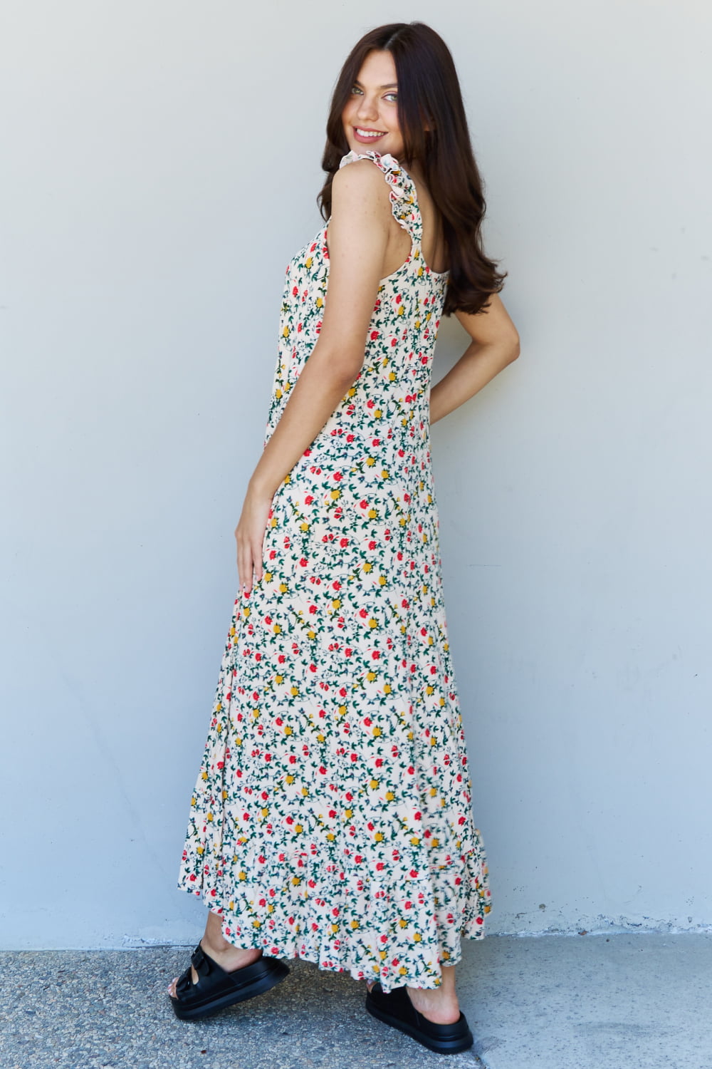 Doublju In The Garden Ruffle Floral Maxi Dress in Natural Rose - AllIn Computer