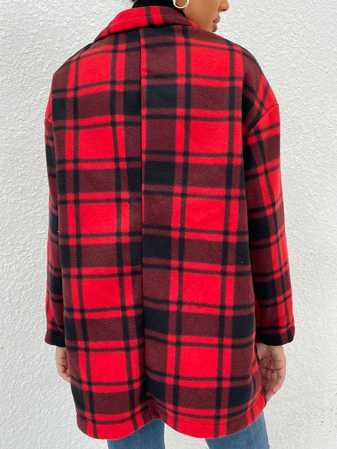 Plaid Lapel Collar Coat with Pockets - AllIn Computer