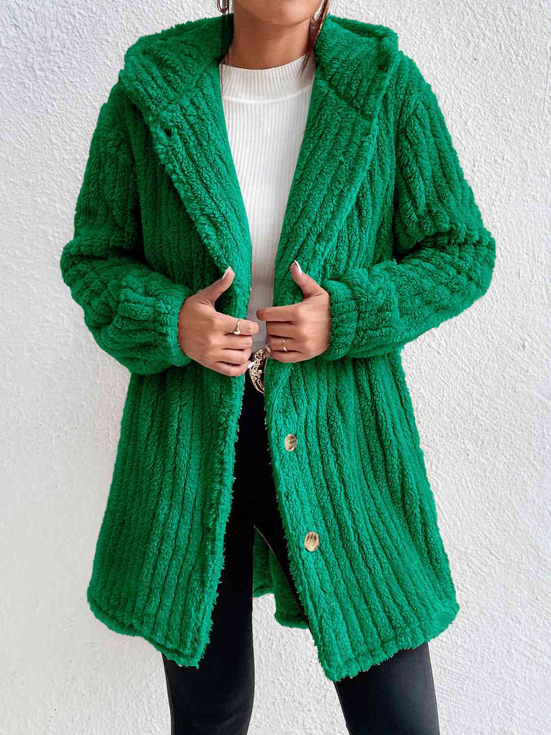 Button Down Hooded Coat - AllIn Computer