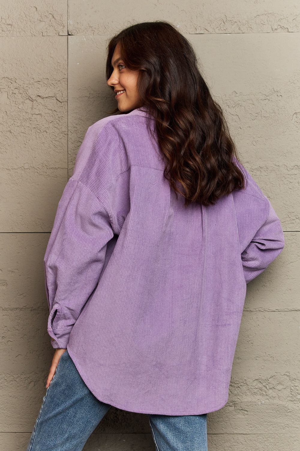 Full Size Collared Neck Dropped Shoulder Button-Down Jacket - AllIn Computer