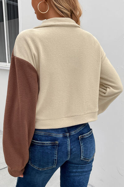 Color Block Pocketed Button Up Jacket - AllIn Computer