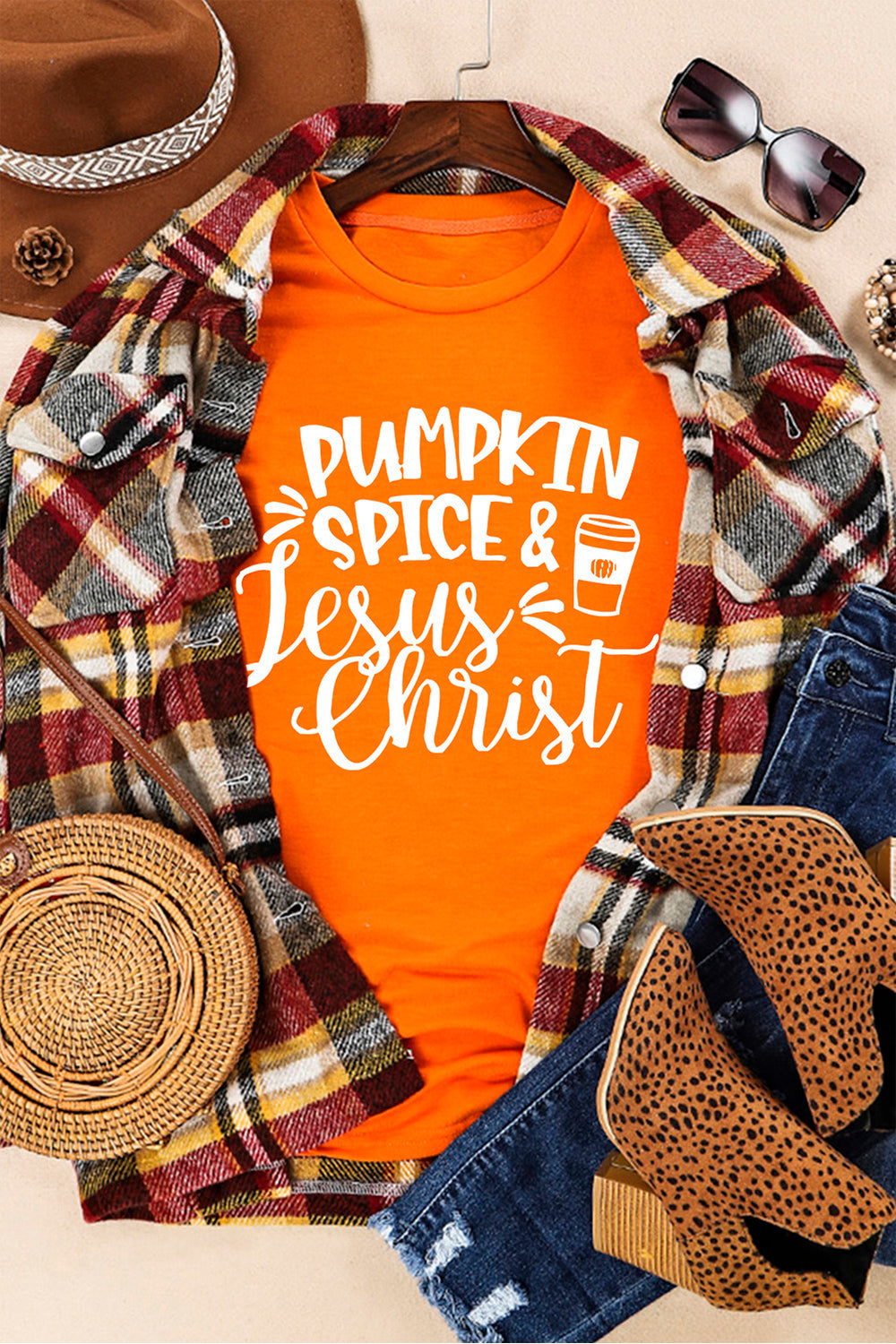Round Neck Short Sleeve PUMPKIN SPICE JESUS CHRIST T-Shirt - AllIn Computer