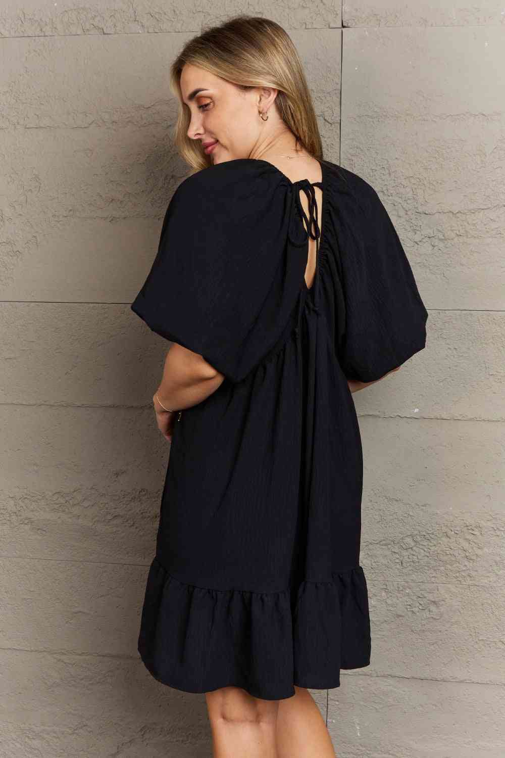 Hailey & Co Comfort Cutie Double V-Neck Puff Sleeve Mini Dress - AllIn Computer