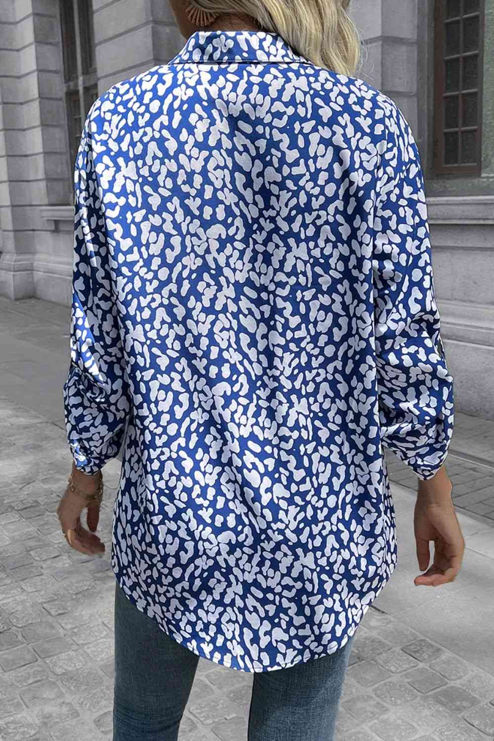 Double Take Leopard Roll-Tap Sleeve Shirt - AllIn Computer