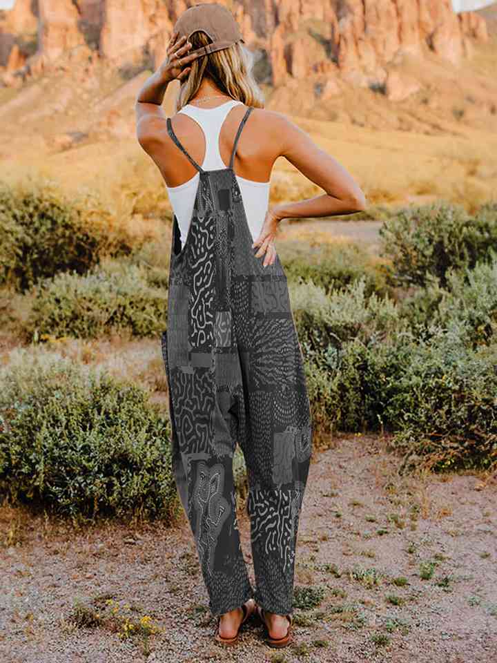 Full Size Printed V-Neck Sleeveless Jumpsuit - AllIn Computer