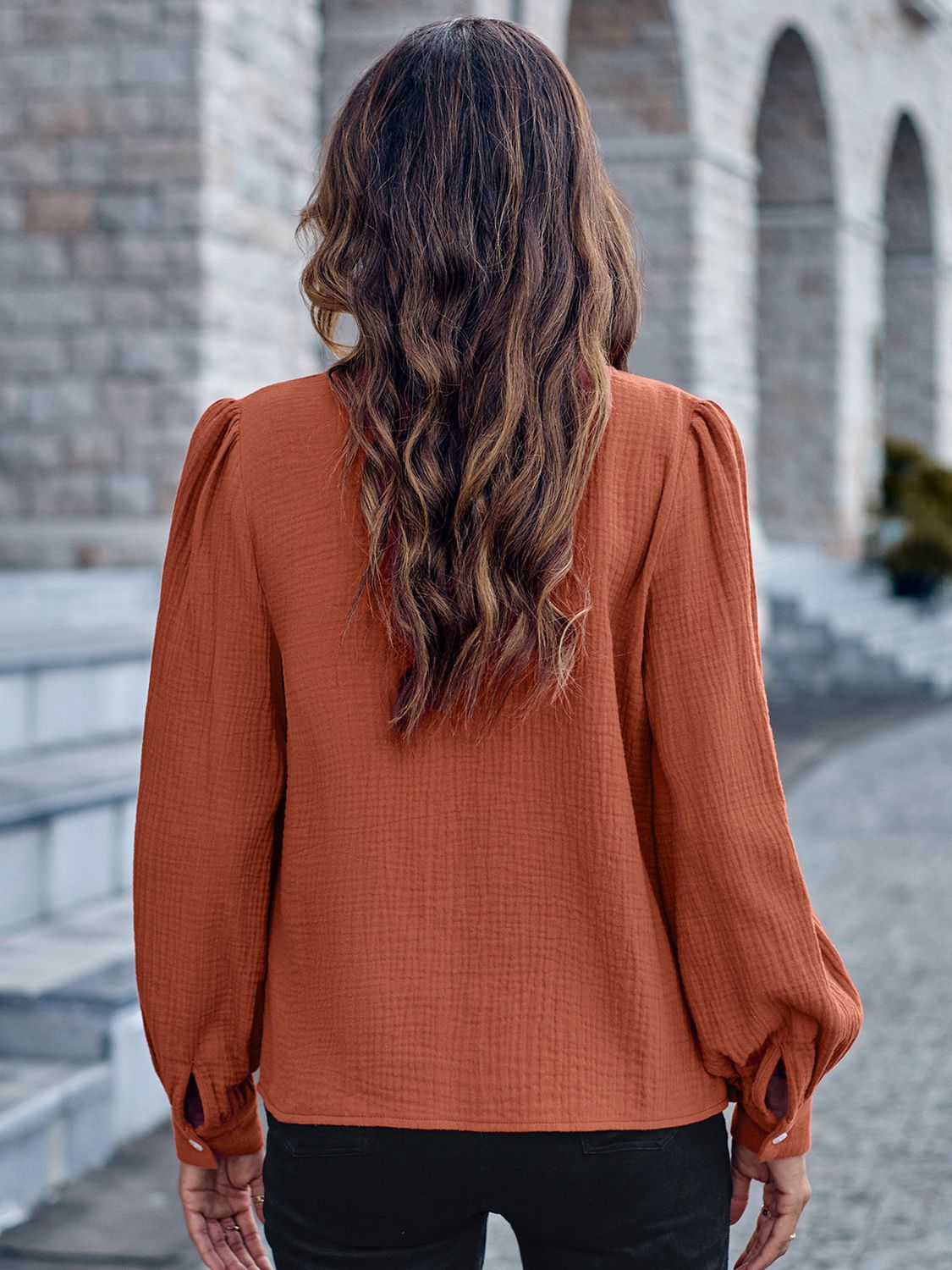 Round Neck Puff Sleeve Shirt - AllIn Computer