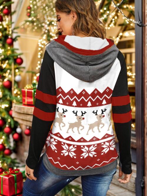 Double Take Full Size Christmas Drawstring Long Sleeve Hoodie - AllIn Computer