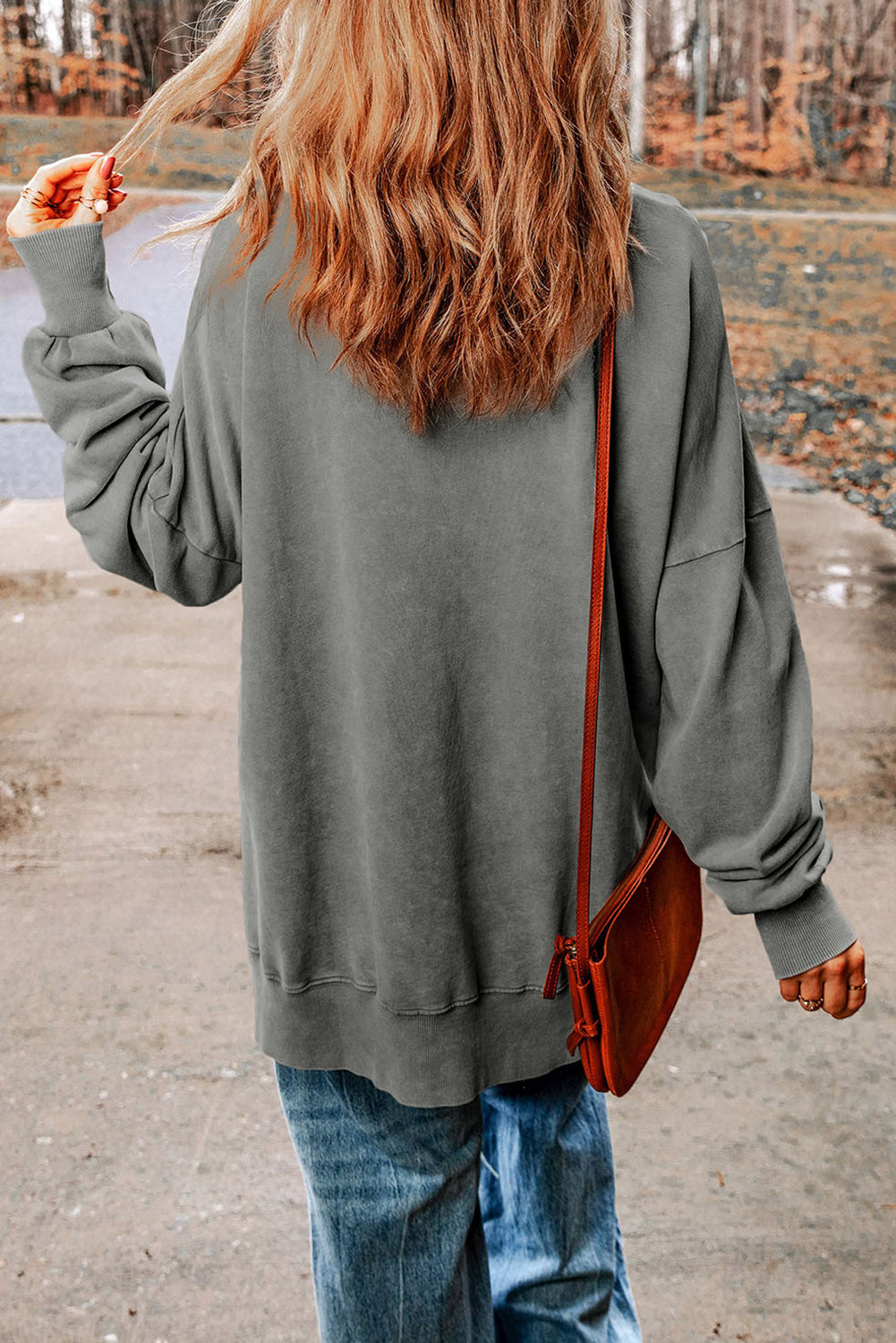 Round Neck Dropped Shoulder LEGGINGS LEAVES LATTES PLEASE Graphic Sweatshirt - AllIn Computer
