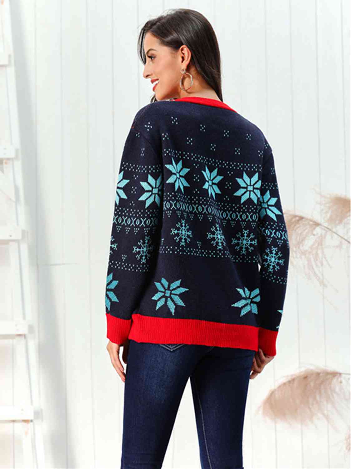 Snowflake Pattern Button Down Cardigan - AllIn Computer