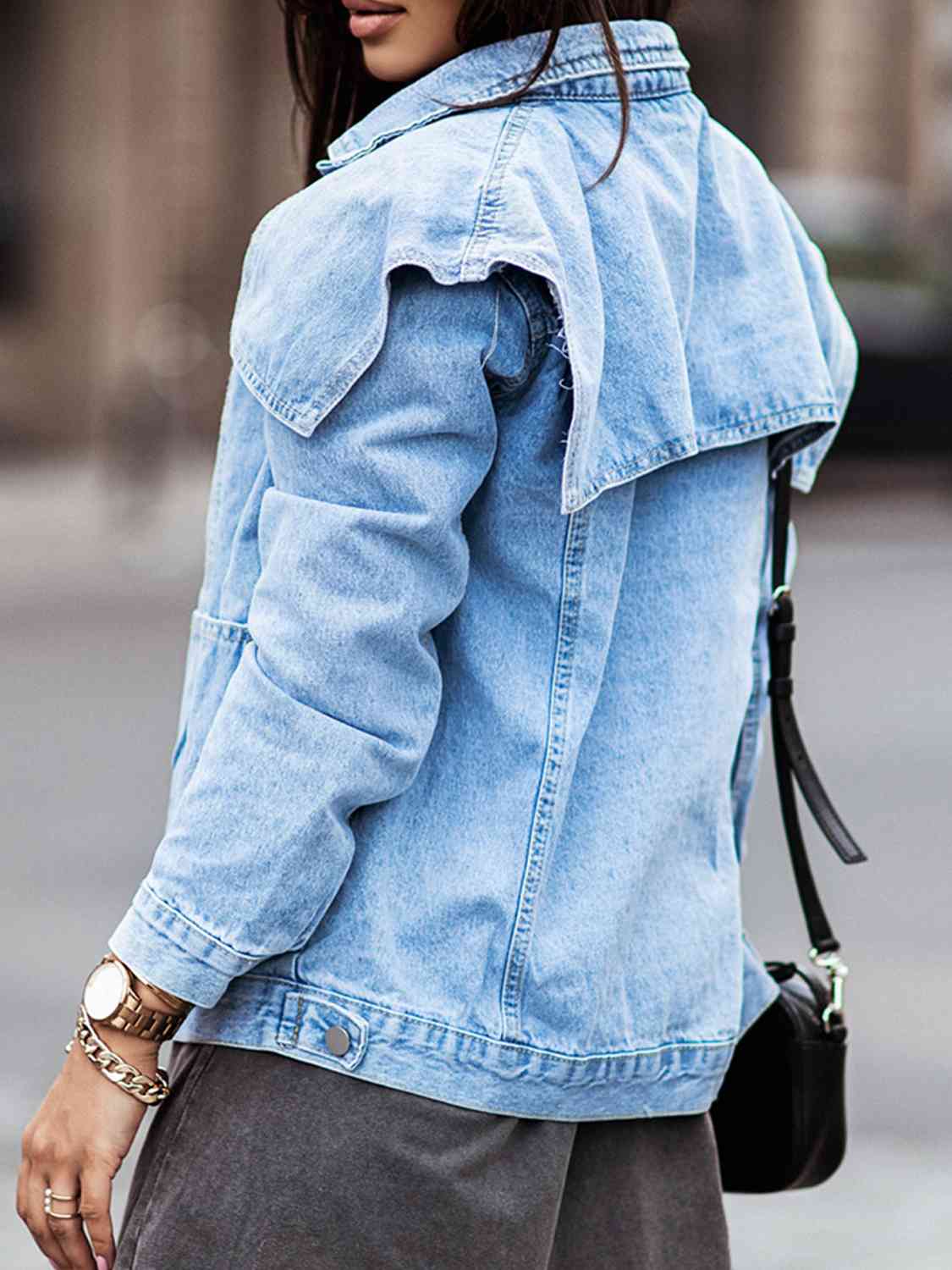 Collared Neck Button Down Denim Jacket - AllIn Computer
