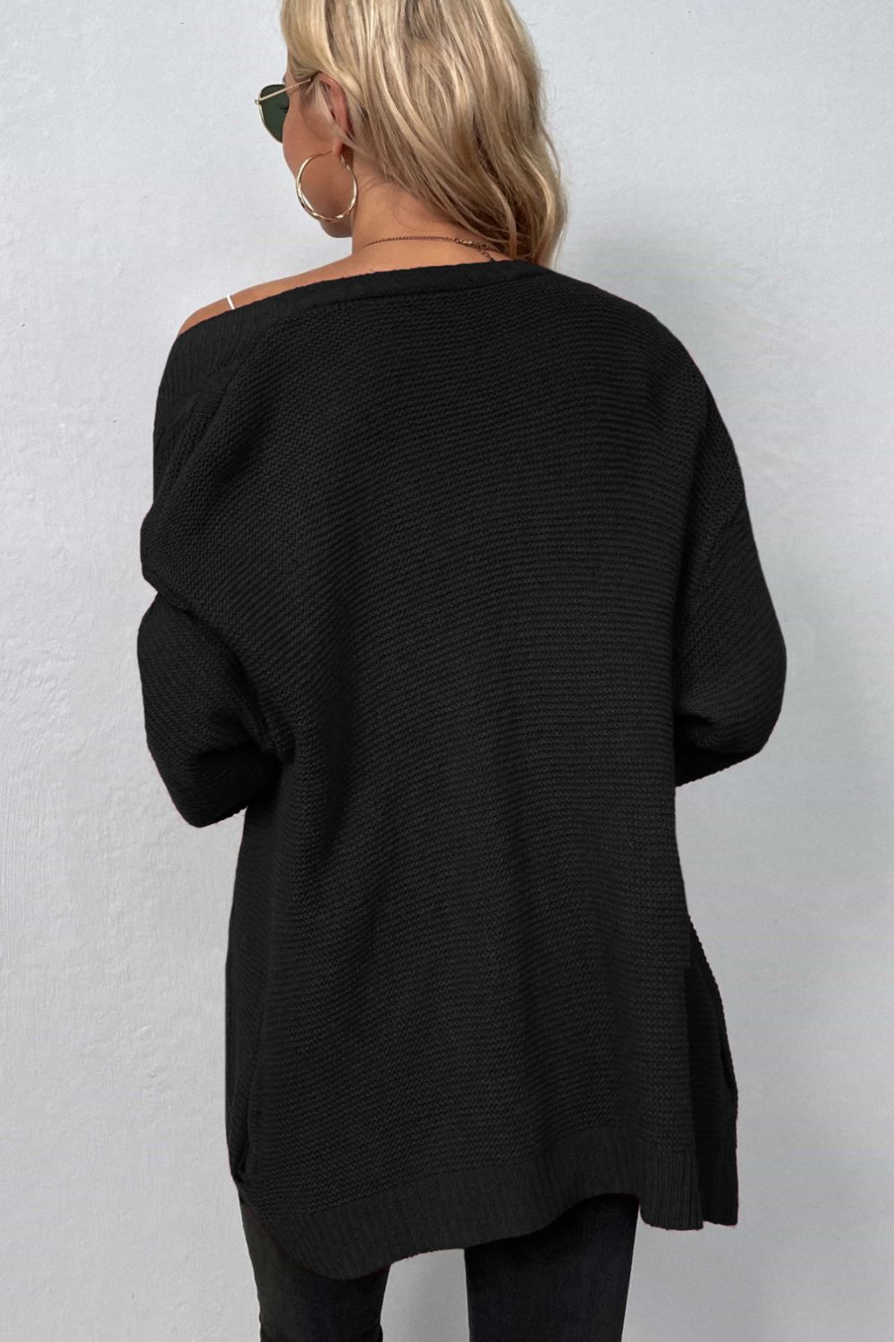 Cable-Knit Open Front Cardigan with Pockets - AllIn Computer