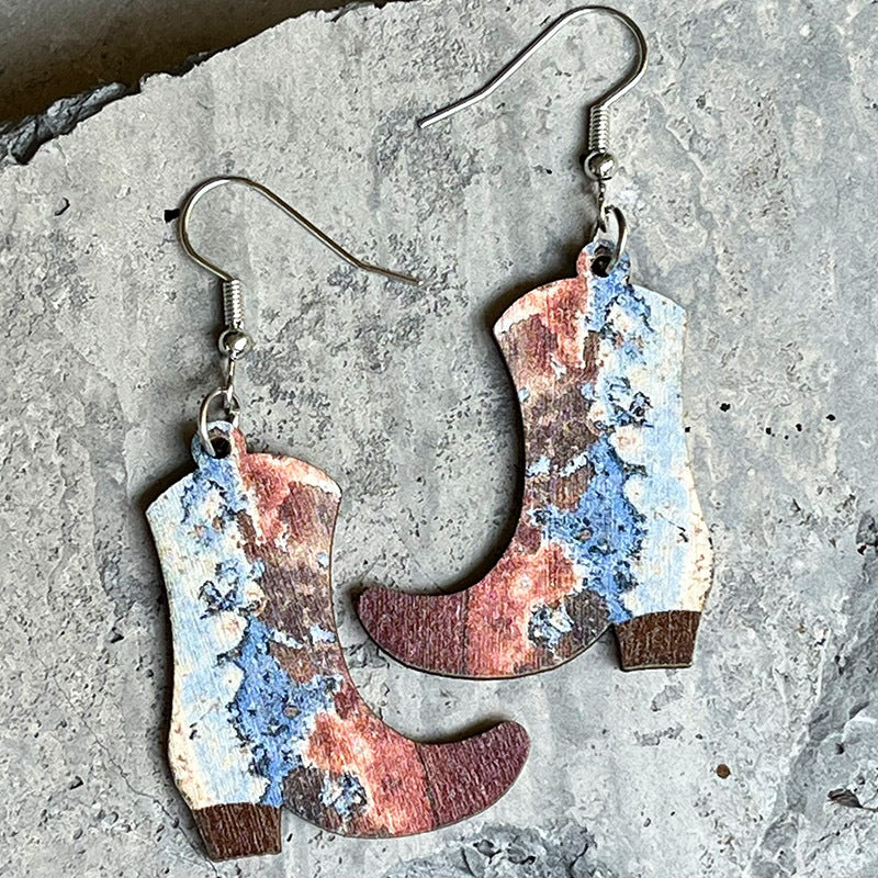 Boots Shape Wooden Dangle Earrings - AllIn Computer