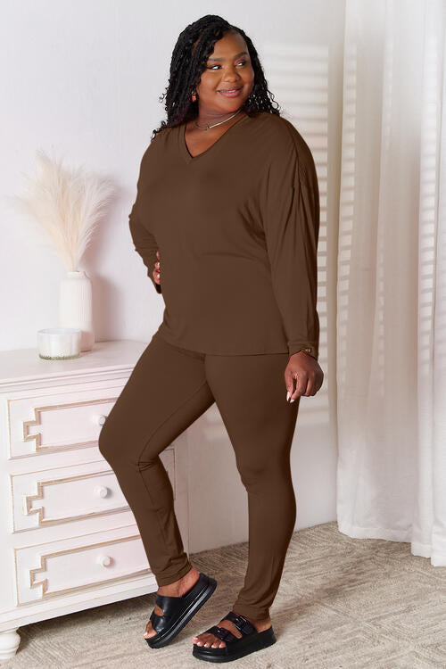 Basic Bae Full Size V-Neck Soft Rayon Long Sleeve Top and Pants Lounge Set - AllIn Computer