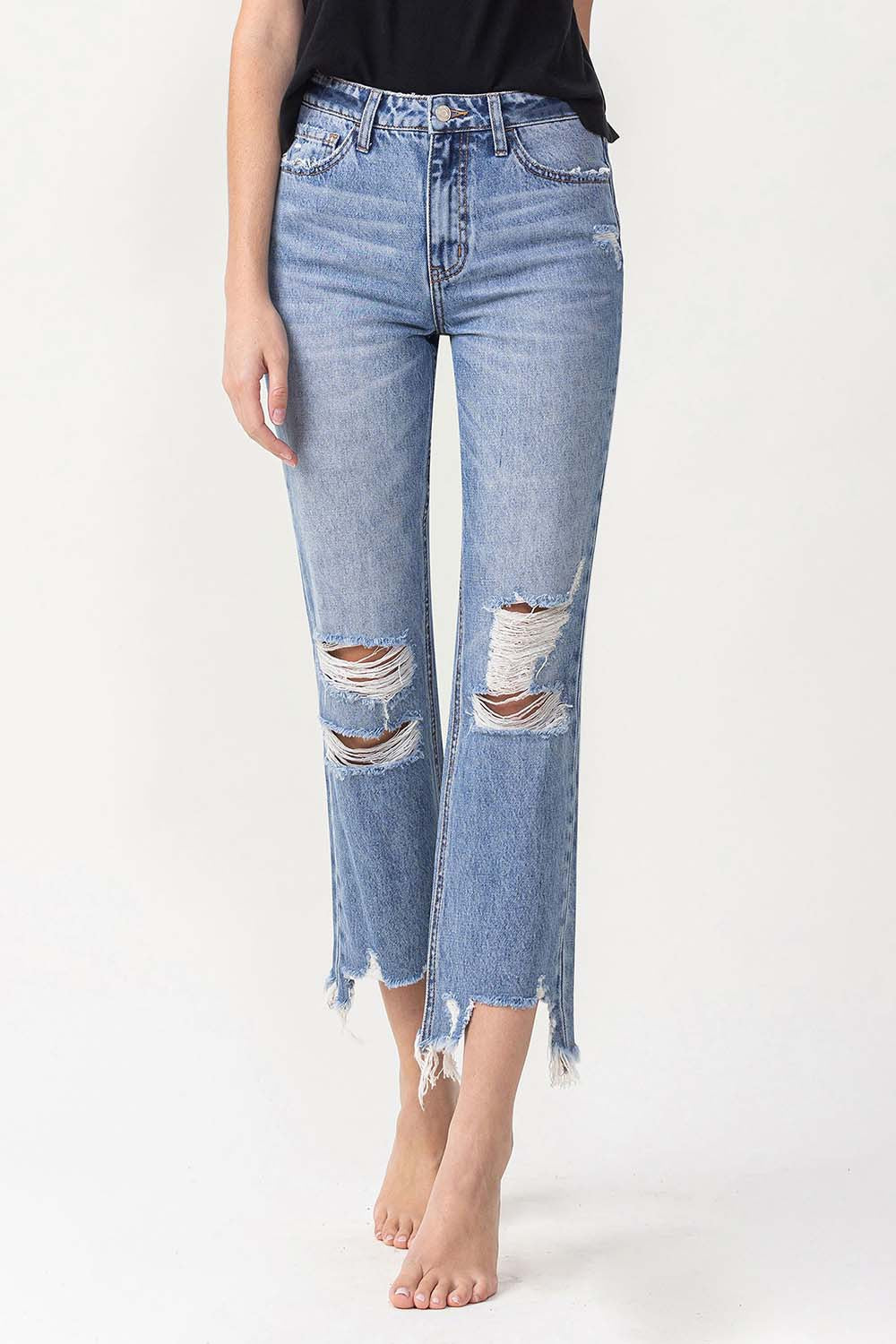 Lovervet High Rise Distressed Straight Jeans - AllIn Computer