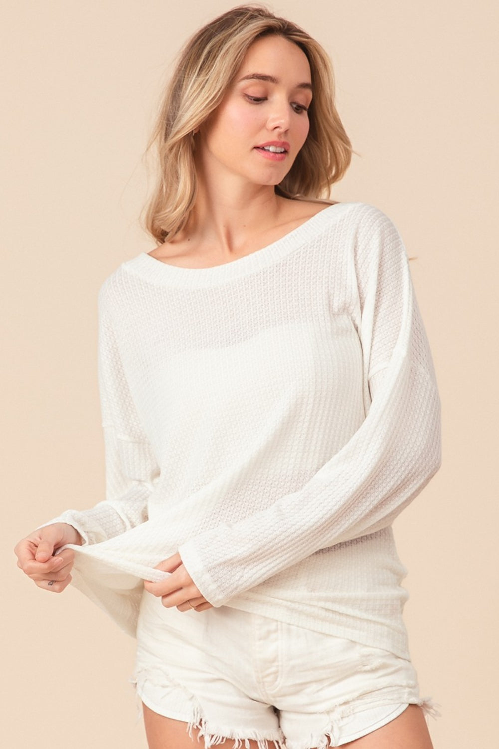 BiBi Waffled Backless Drawstring T-Shirt - AllIn Computer