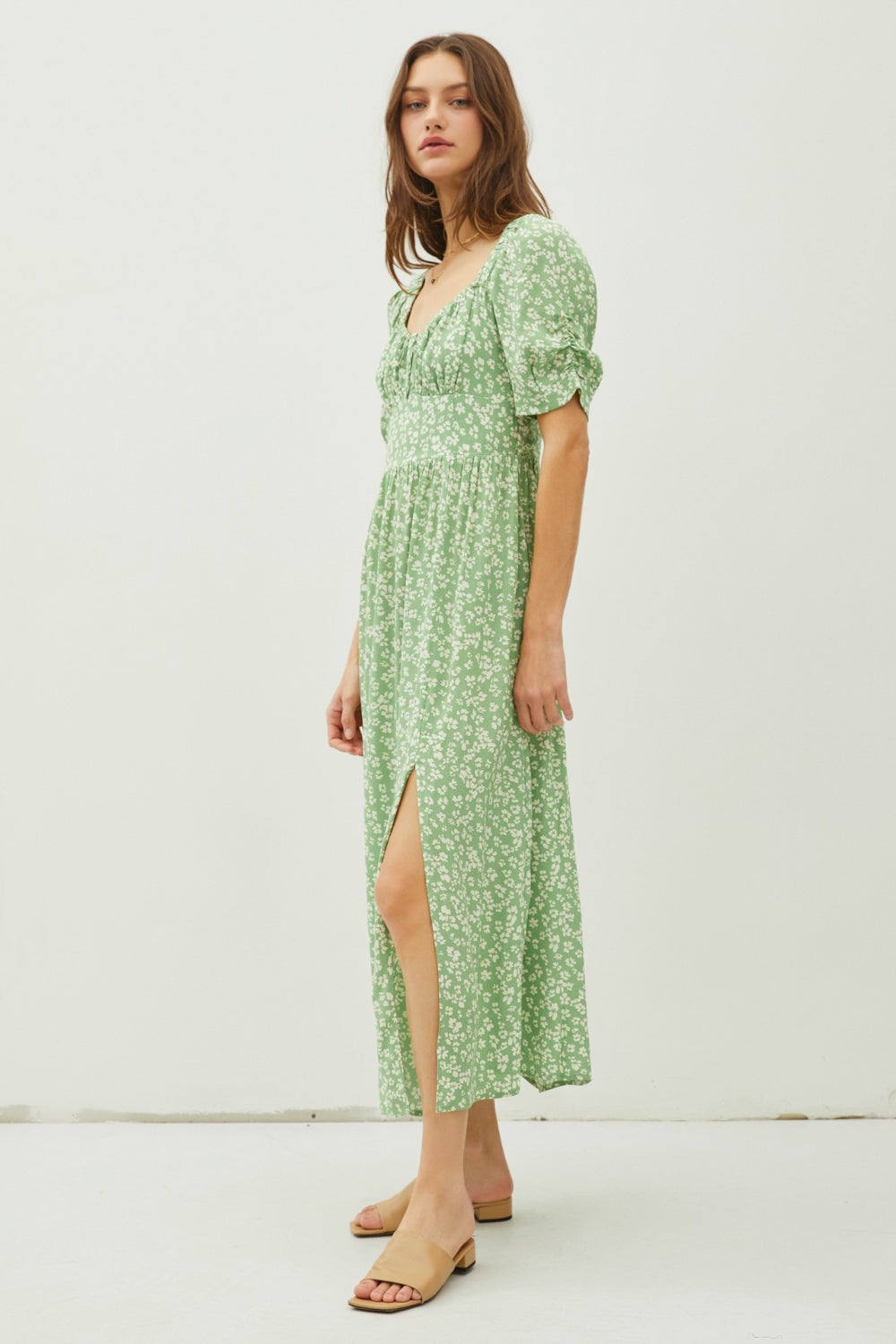 Be Cool Floral Smocked Back Slit Dress - AllIn Computer