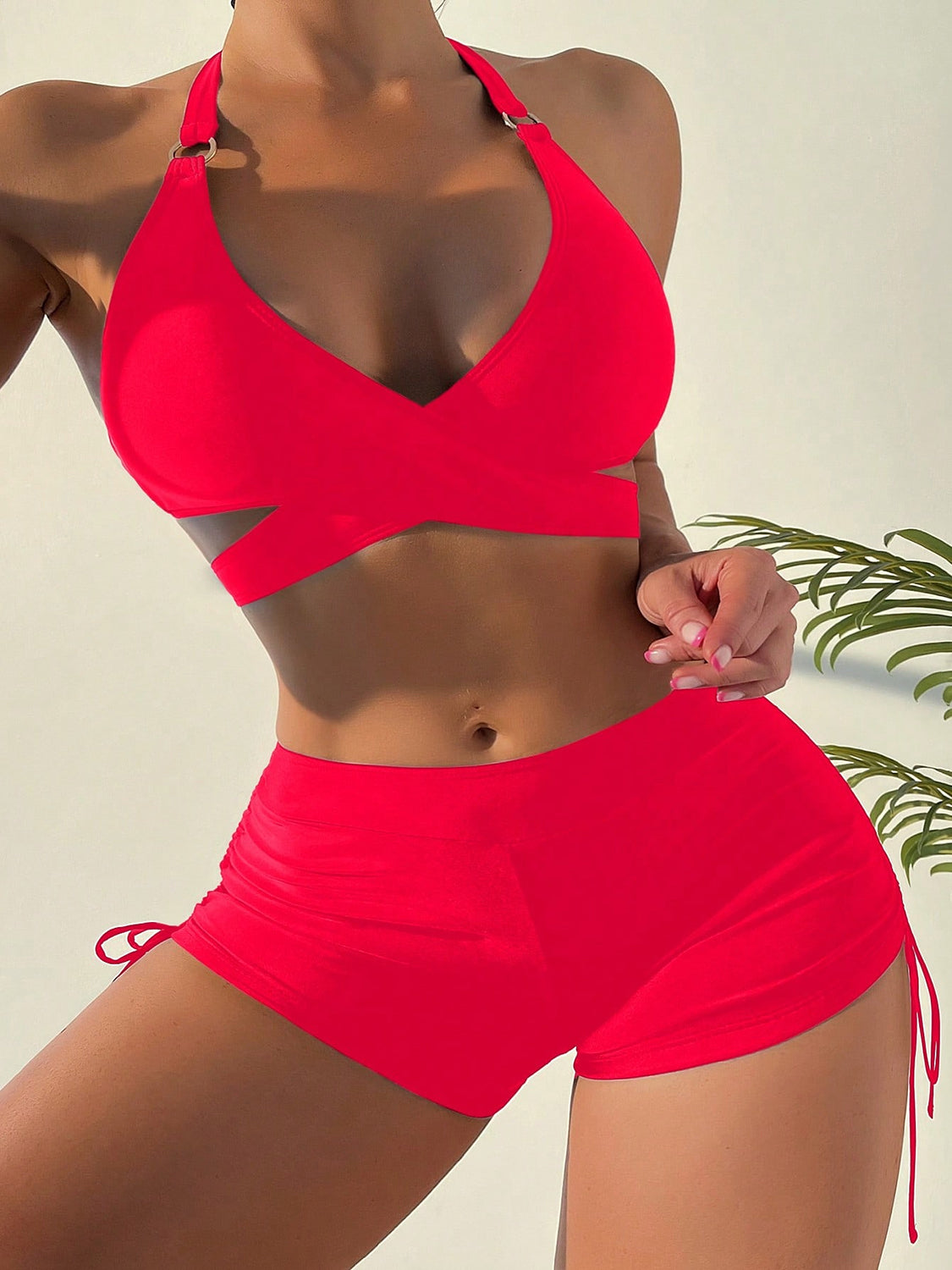 Crisscross Tied Top and Drawstring Shorts Swim Set - AllIn Computer