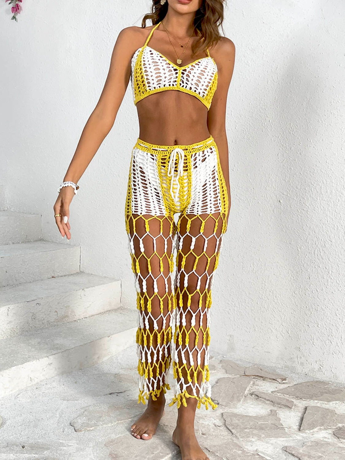 Cutout Halter Neck Top and Pants Two-Piece Swim Set - AllIn Computer