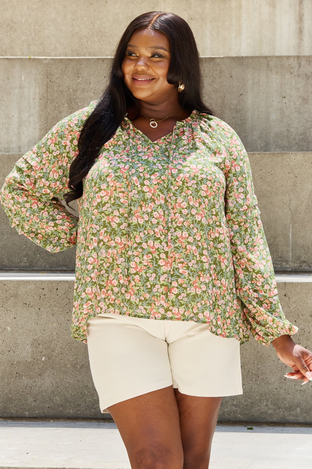 HEYSON She's Blossoming Full Size Balloon Sleeve Floral Blouse - AllIn Computer