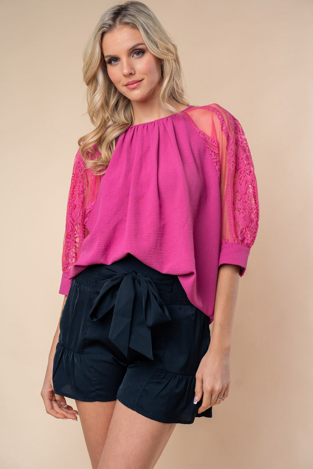 White Birch Round Neck Lace Half Sleeve Blouse - AllIn Computer