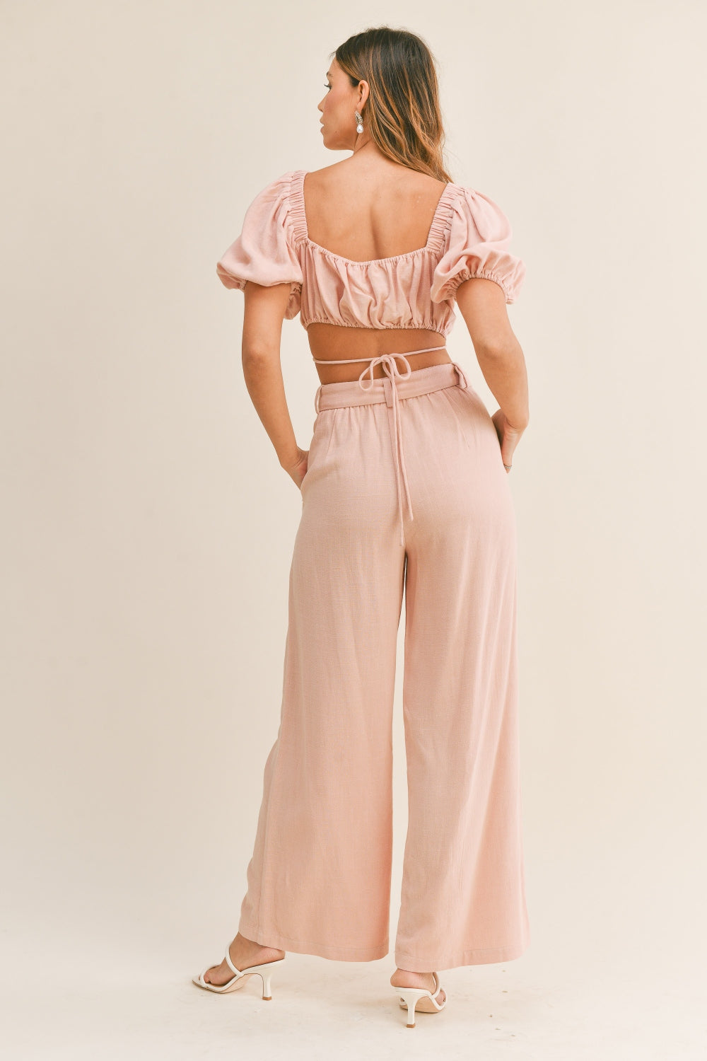 MABLE Cut Out Drawstring Crop Top and Belted Pants Set - AllIn Computer