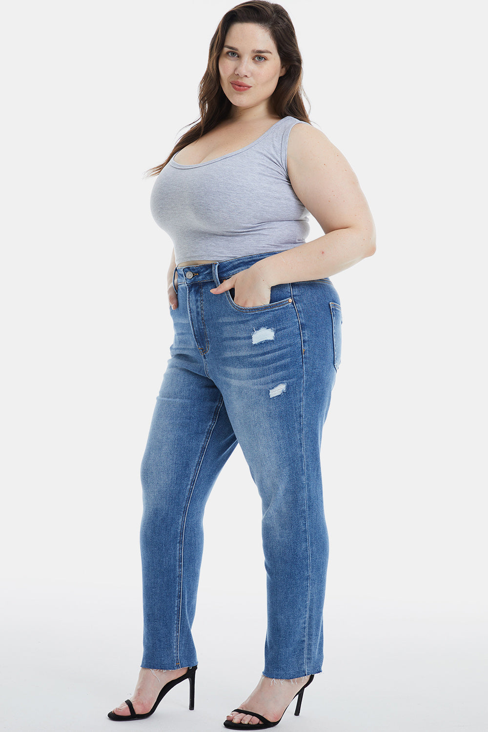BAYEAS Full Size High Waist Distressed Raw Hew Skinny Jeans - AllIn Computer