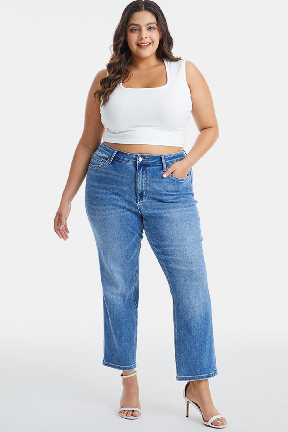 BAYEAS Full Size High Waist Raw Hem Straight Jeans - AllIn Computer