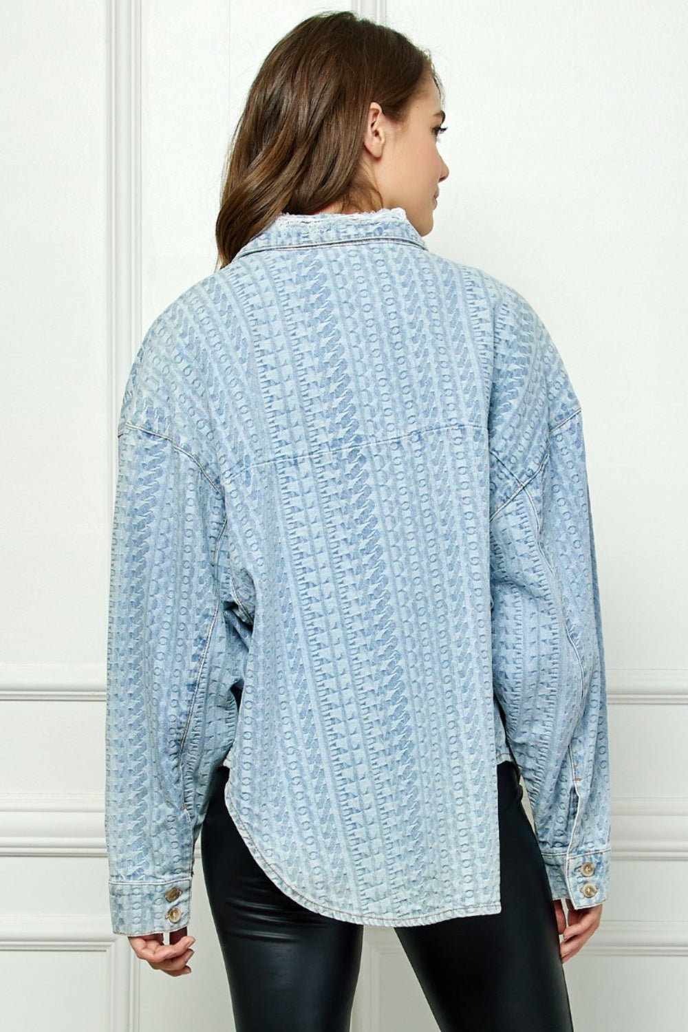 Veveret Button Up Dropped Shoulder Denim Top - AllIn Computer
