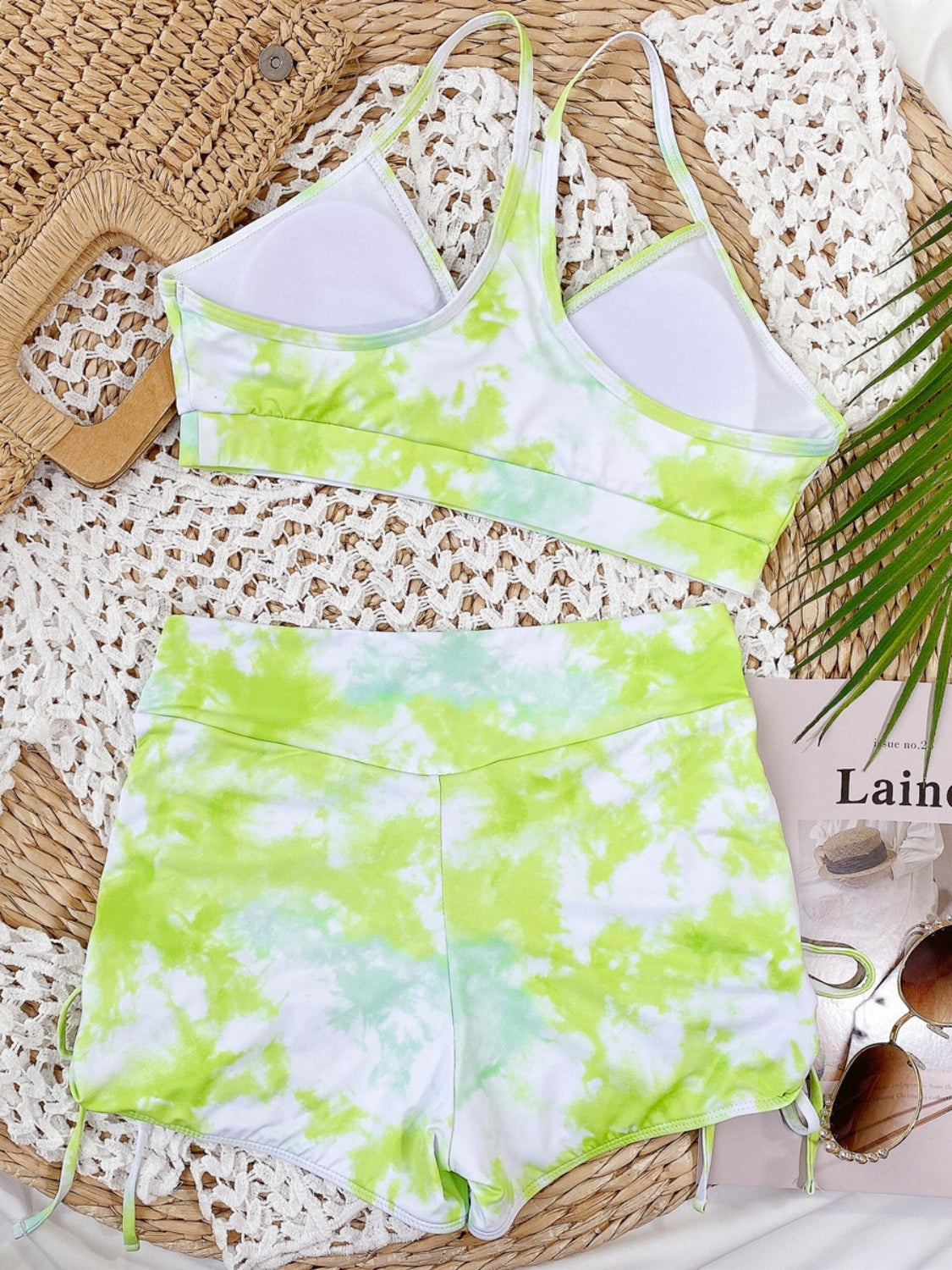 Tie-Dye Spaghetti Strap Top and Drawstring Shorts Swim Set - AllIn Computer