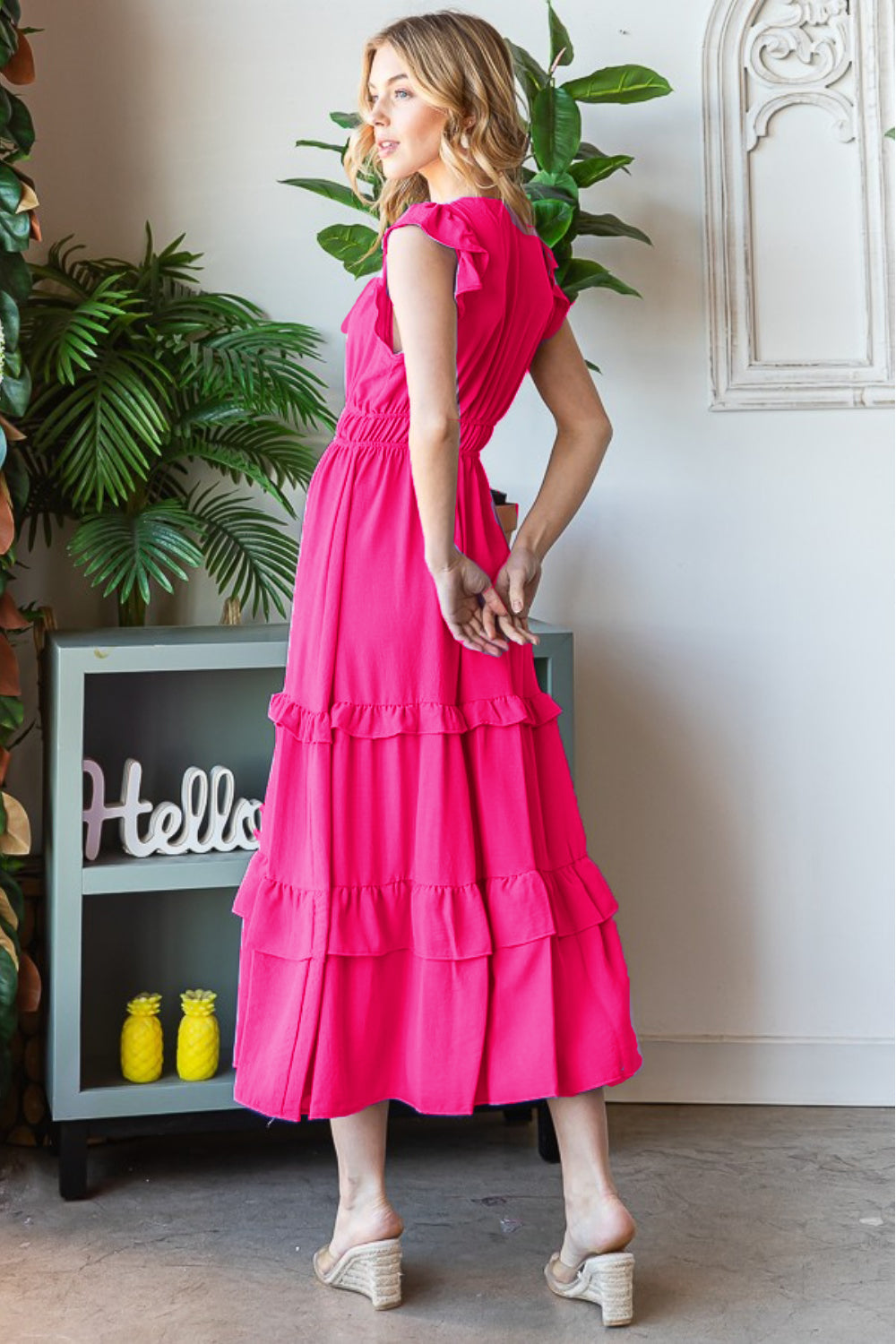Reborn J V-Neck Ruffle Trim Tiered Midi Dress - AllIn Computer